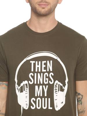 Green Printed Cotton Knitted Stretch Men Tshirts 5