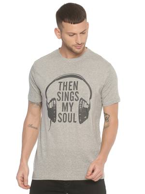Grey Printed Cotton Knitted Stretch Men Tshirts 1