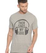 Grey Printed Cotton Knitted Stretch Men Tshirts