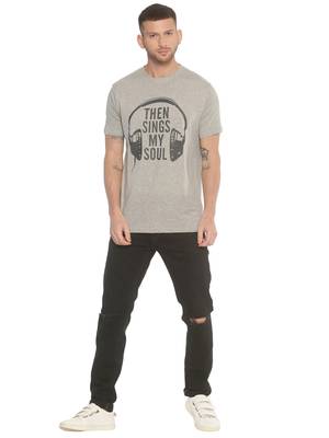 Grey Printed Cotton Knitted Stretch Men Tshirts 4
