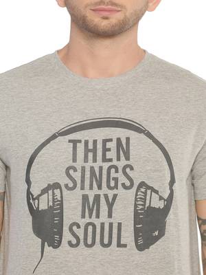 Grey Printed Cotton Knitted Stretch Men Tshirts 5