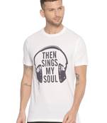 White Printed Cotton Knitted Stretch Men Tshirts