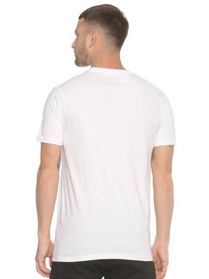 White Printed Cotton Knitted Stretch Men Tshirts 2