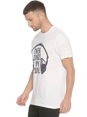 White Printed Cotton Knitted Stretch Men Tshirts 3