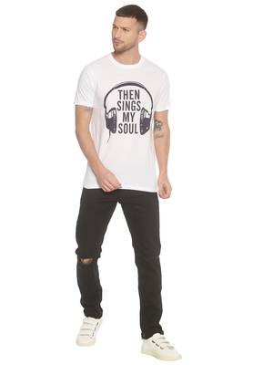 White Printed Cotton Knitted Stretch Men Tshirts 4