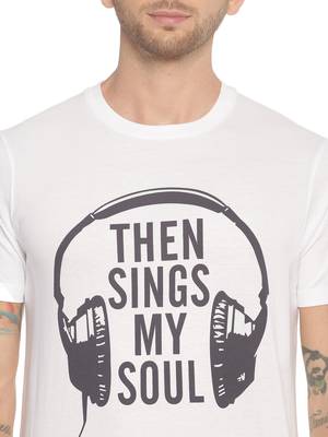 White Printed Cotton Knitted Stretch Men Tshirts 5