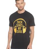 Black Printed Cotton Knitted Stretch Men Tshirts