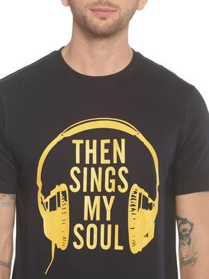 Black Printed Cotton Knitted Stretch Men Tshirts 5