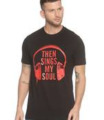 Black Printed Cotton Knitted Stretch Men Tshirts