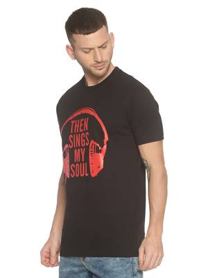 Black Printed Cotton Knitted Stretch Men Tshirts 2
