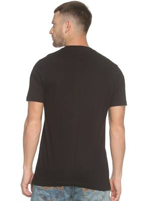 Black Printed Cotton Knitted Stretch Men Tshirts 3