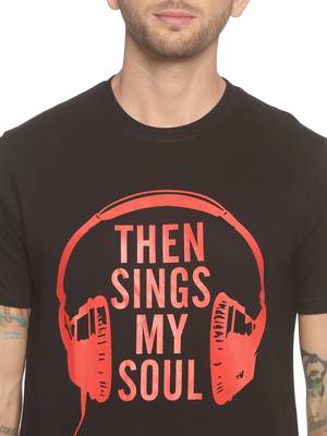 Black Printed Cotton Knitted Stretch Men Tshirts 5