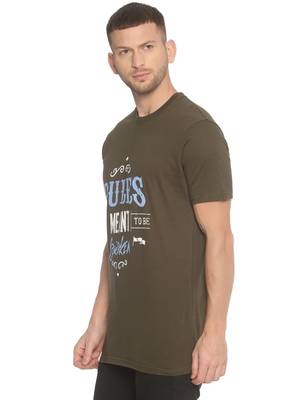 Green Printed Cotton Knitted Stretch Men Tshirts 3
