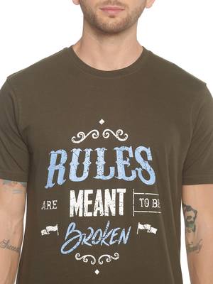 Green Printed Cotton Knitted Stretch Men Tshirts 5