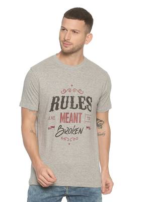 Grey Printed Cotton Knitted Stretch Men Tshirts 1