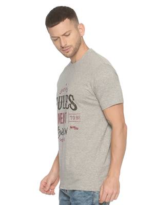 Grey Printed Cotton Knitted Stretch Men Tshirts 3