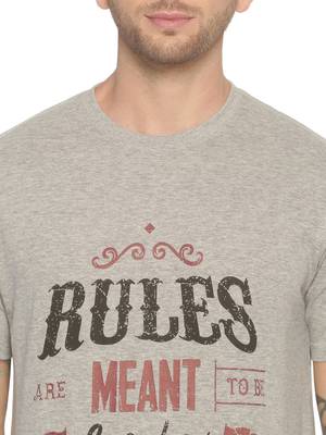 Grey Printed Cotton Knitted Stretch Men Tshirts 5