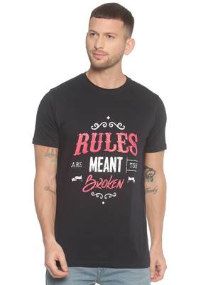 Black Printed Cotton Knitted Stretch Men Tshirts 1