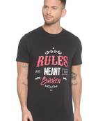 Black Printed Cotton Knitted Stretch Men Tshirts