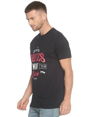Black Printed Cotton Knitted Stretch Men Tshirts 3