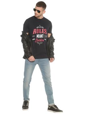Black Printed Cotton Knitted Stretch Men Tshirts 4