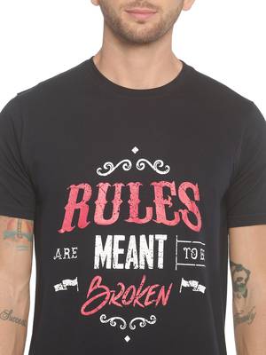 Black Printed Cotton Knitted Stretch Men Tshirts 5