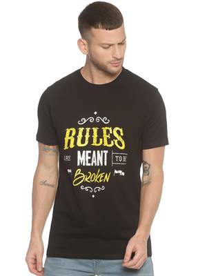 Black Printed Cotton Knitted Stretch Men Tshirts 1