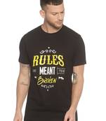 Black Printed Cotton Knitted Stretch Men Tshirts