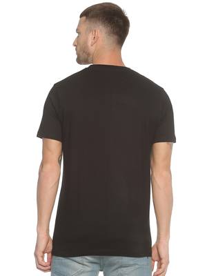 Black Printed Cotton Knitted Stretch Men Tshirts 2