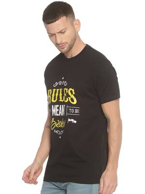 Black Printed Cotton Knitted Stretch Men Tshirts 3