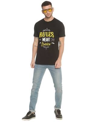 Black Printed Cotton Knitted Stretch Men Tshirts 4