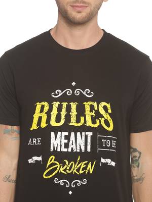 Black Printed Cotton Knitted Stretch Men Tshirts 5