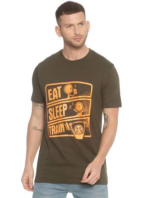 Green Printed Cotton Knitted Stretch Men Tshirts 1