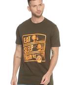 Green Printed Cotton Knitted Stretch Men Tshirts