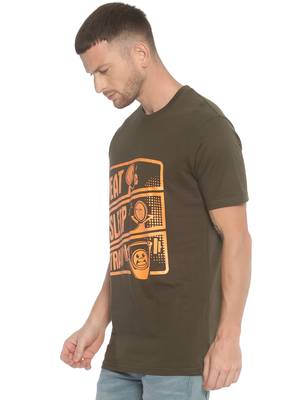 Green Printed Cotton Knitted Stretch Men Tshirts 3