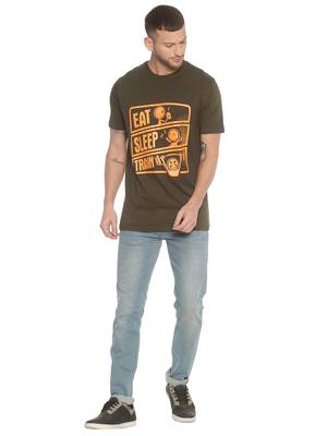 Green Printed Cotton Knitted Stretch Men Tshirts 4