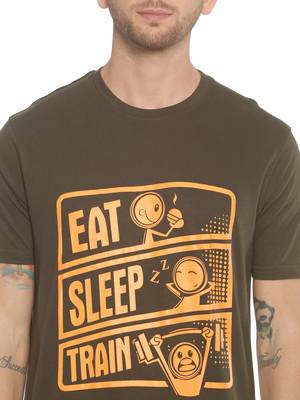 Green Printed Cotton Knitted Stretch Men Tshirts 5