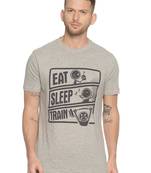 Grey Printed Cotton Knitted Stretch Men Tshirts