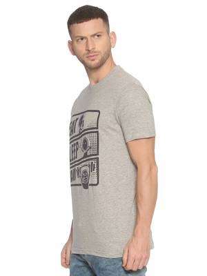 Grey Printed Cotton Knitted Stretch Men Tshirts 3