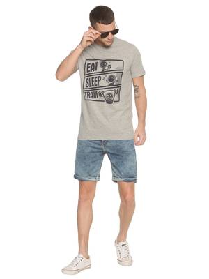 Grey Printed Cotton Knitted Stretch Men Tshirts 4