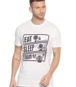 White Printed Cotton Knitted Stretch Men Tshirts
