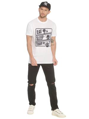 White Printed Cotton Knitted Stretch Men Tshirts 4