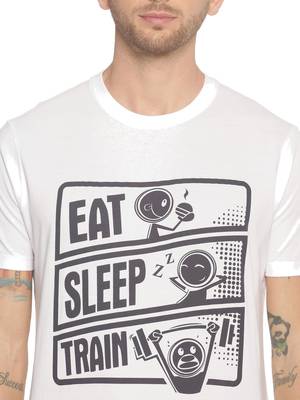 White Printed Cotton Knitted Stretch Men Tshirts 5