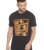 Black Printed Cotton Knitted Stretch Men Tshirts