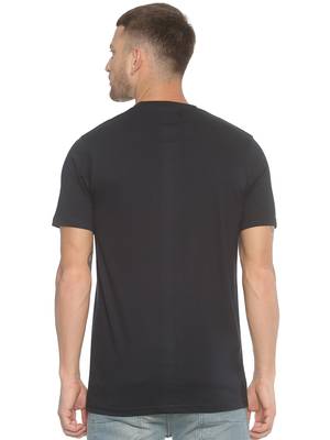 Black Printed Cotton Knitted Stretch Men Tshirts 2