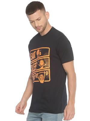 Black Printed Cotton Knitted Stretch Men Tshirts 3