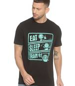 Black Printed Cotton Knitted Stretch Men Tshirts