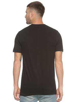 Black Printed Cotton Knitted Stretch Men Tshirts 2