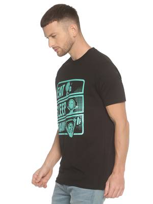 Black Printed Cotton Knitted Stretch Men Tshirts 3