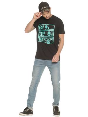 Black Printed Cotton Knitted Stretch Men Tshirts 4